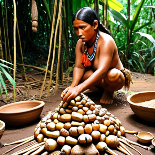 Home 15 **
A vibrant depiction of pre-Columbian Brazil. Indigenous people are shown thriving in the Amazon rainforest, cultivating crops like cassava and corn using Terra Preta techniques. Feature detailed pottery, basketry, and body ornamentation, showcasing their artistic skills and connection to nature.
**