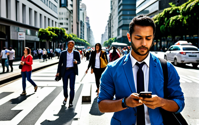 **Prompt 1: Urban Vigilance**
    A professional-looking person, fully clothed in modest business casual attire, walking on a bustling, wide avenue in a modern Brazilian metropolis, like São Paulo. The subject subtly tucks a smartphone into a bag, maintaining an observant yet composed expression, illustrating vigilance amidst a vibrant urban setting. In the background, modern skyscrapers and diverse, fully clothed pedestrians create a dynamic street scene under bright daylight. This image conveys a sense of awareness and professionalism in a busy city environment.
    *   Safety modifiers: fully clothed, modest clothing, appropriate attire, professional dress, safe for work, appropriate content, professional.
    *   Anatomy modifiers: perfect anatomy, correct proportions, natural pose, well-formed hands, proper finger count, natural body proportions.
    *   Quality modifiers: professional photography, high quality, sharp focus, detailed.